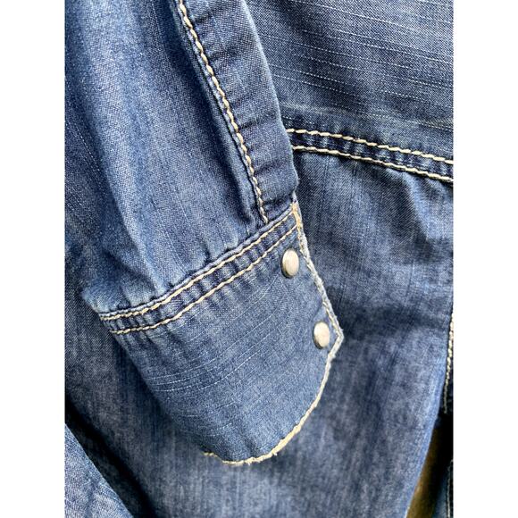 7 for All Mankind Y2K Long Sleeved Pearl Snap Western Denim Shirt Small - Picture 7 of 7